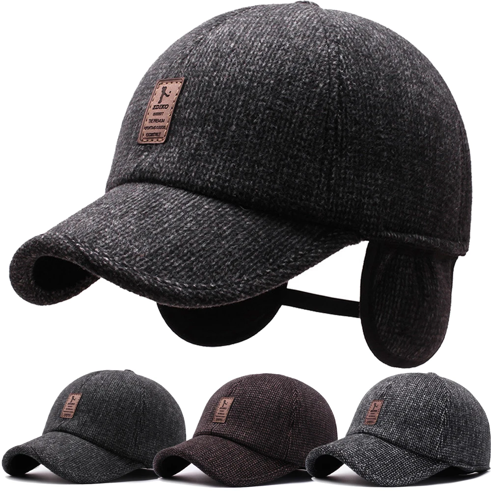 

Retro Wool Winter Hats for Men Ear Cover Cap Sport Golf Baseball Caps Snapback Women Casquette Dad Hat Caps Gorras Earflaps Hats