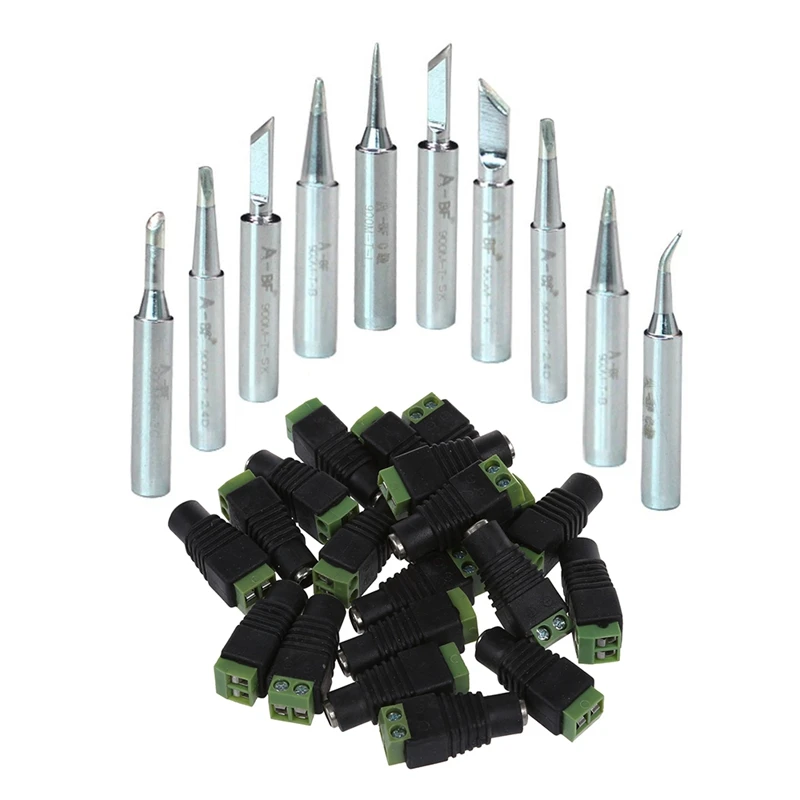 

JHD-10Pcs 900M-T Soldering Iron Tips Silver & 20Pcs CCTV Camera 5.5 X 2.1Mm DC Power Cable Female Plug Connector Adapter Jack