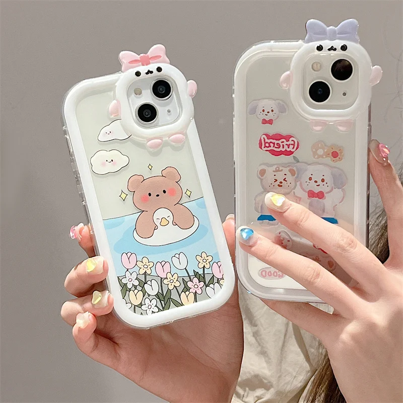 

Мягкий чехол для IPhone 12 11 13 Pro Max Xs XR с изображением милого медведя из мультфильма, Уникальный Забавный чехол-бампер
