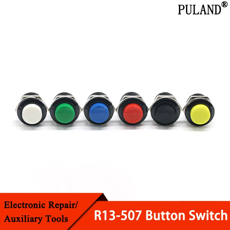 

10Pcs Momentary Push Button Switch 16mm Momentary 6A/125VAC 3A/250VAC Round Switches R13-507 BLACK RED GREEN WHITE BLUE YELLOW
