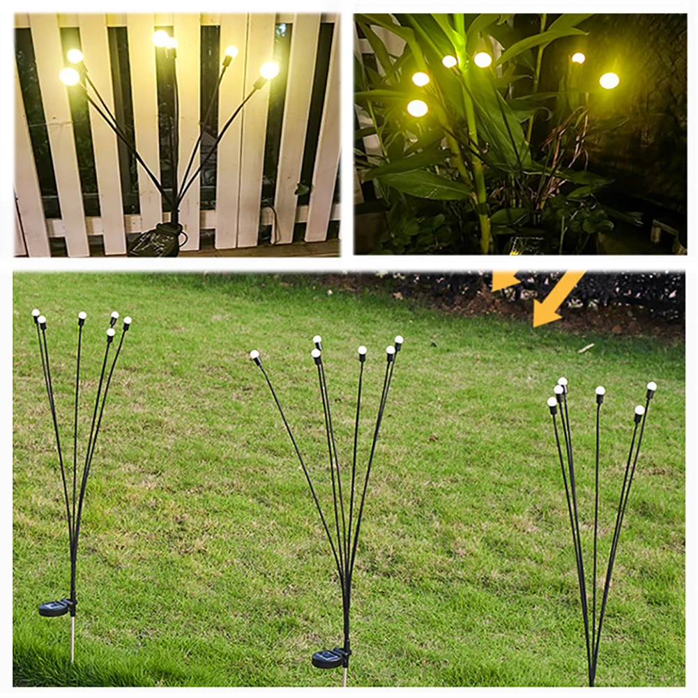 2PCS Solar LED Light Waterproof Outdoor Firework Firefly Patio Lawn Stake Light Wind-Driven Swing Landscape Light Garden Decor