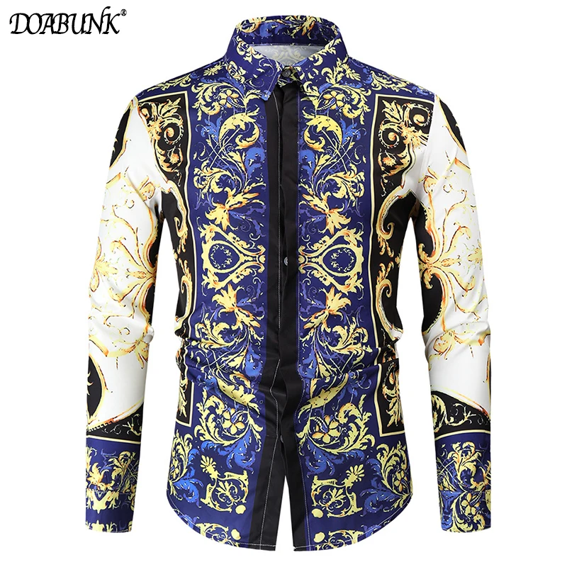 

2022 New Men's Luxury Party Shirts Male Long Sleeve Casual Printed Shirt Tops M-4XL
