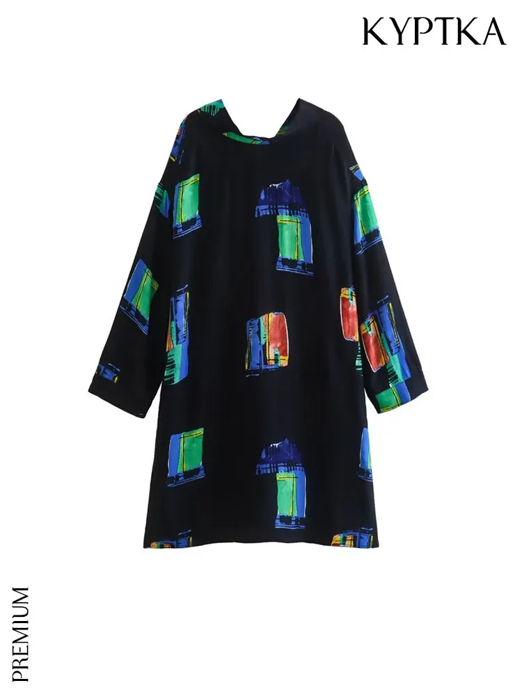 

Женское платье с длинным рукавом KYPTKA, черное винтажное платье большого размера с высоким воротником и принтом на лето 2019