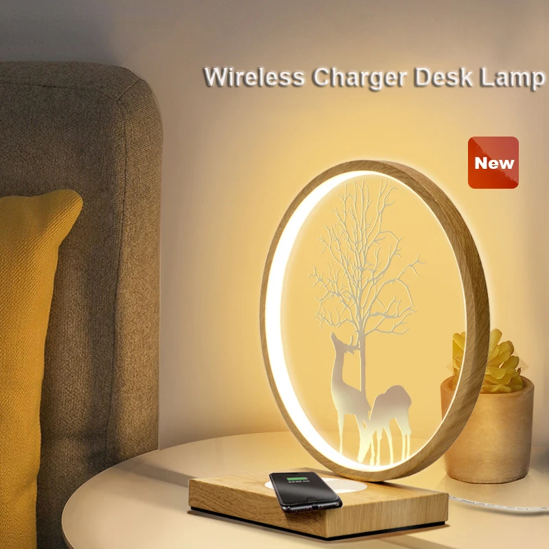 

18W Wireless Charger Led Table Lamp Touch Dimming Night Light Round Shaped Bedside Lamps for The Bedroom Living Room Decor