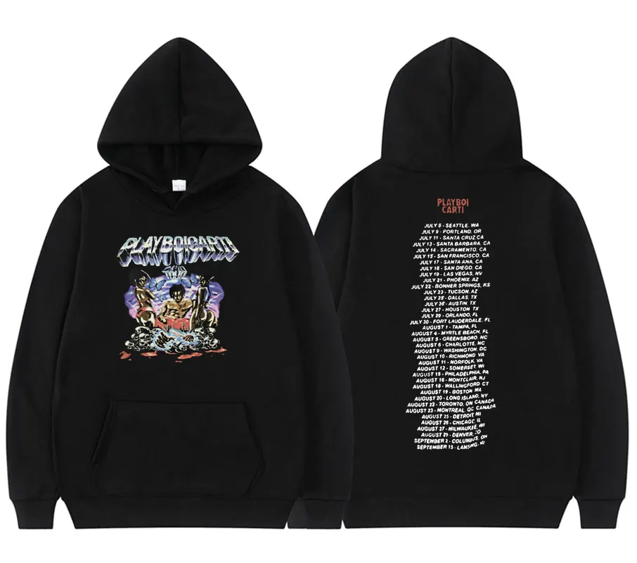 

Великолепная Толстовка Playboi Carti в стиле хип-хоп с двусторонним принтом, 2pac Rap Hodoies, Мужская модная толстовка с черными и белыми буквами и логот...
