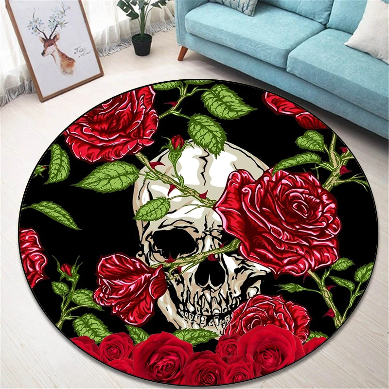 Круглый ковер с принтом черепа для гостиной коврик детей напольный йоги спальня