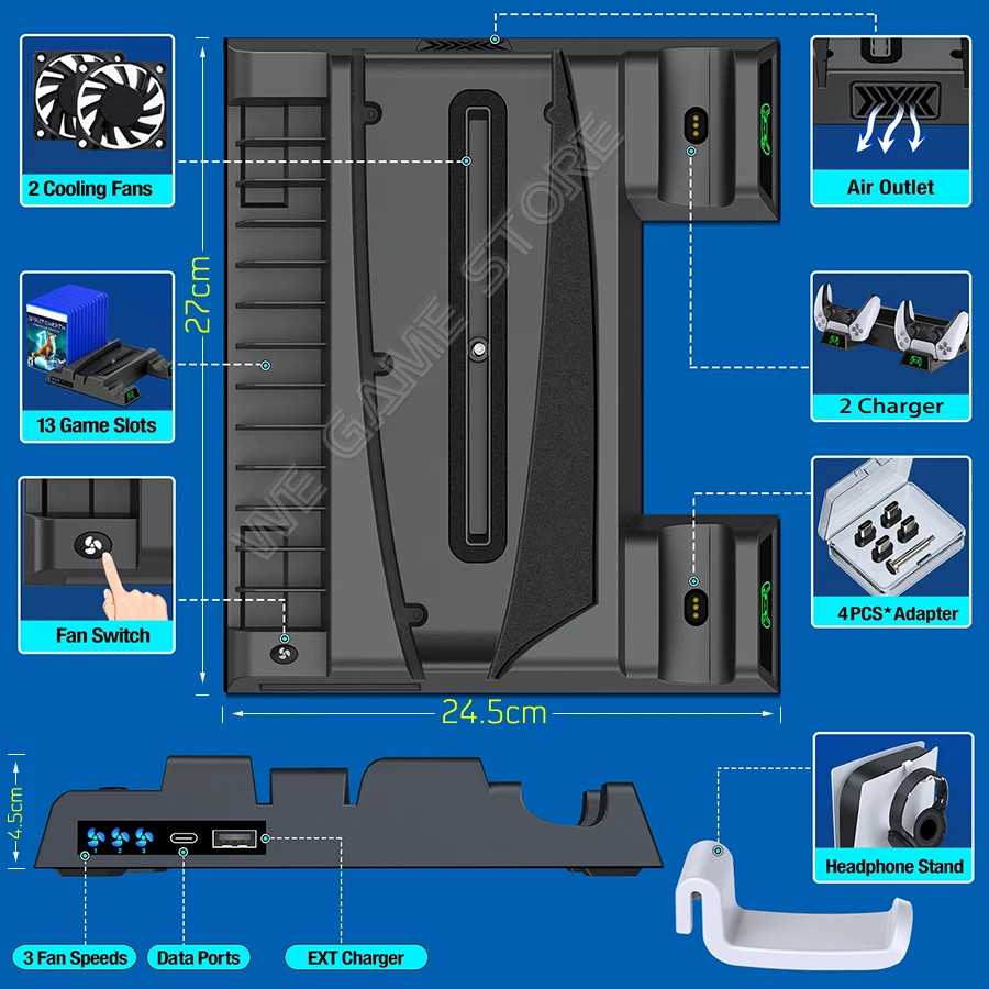 Подставка для игровой консоли Playstation 5 охлаждающая подставка дисков и цифровых