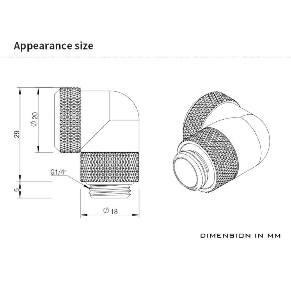 Жесткий трубный фитинг Barrow вращающийся на 90 градусов G1/4 дюйма адаптер для