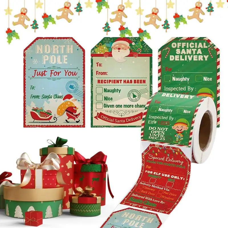 Самоклеящиеся рождественские этикетки 200 шт./рулон перезаписываемые или