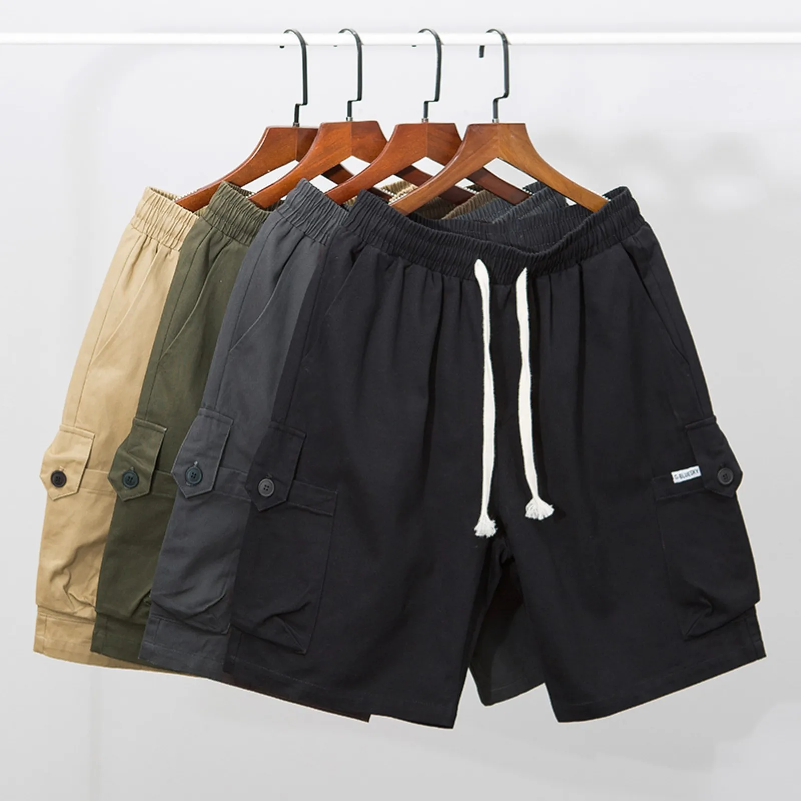 

Mens Fitness Sport Shorts Men Summer Solid Color Pants With Pockets Drawstring Loose Casual Sports Runing Straight Shorts