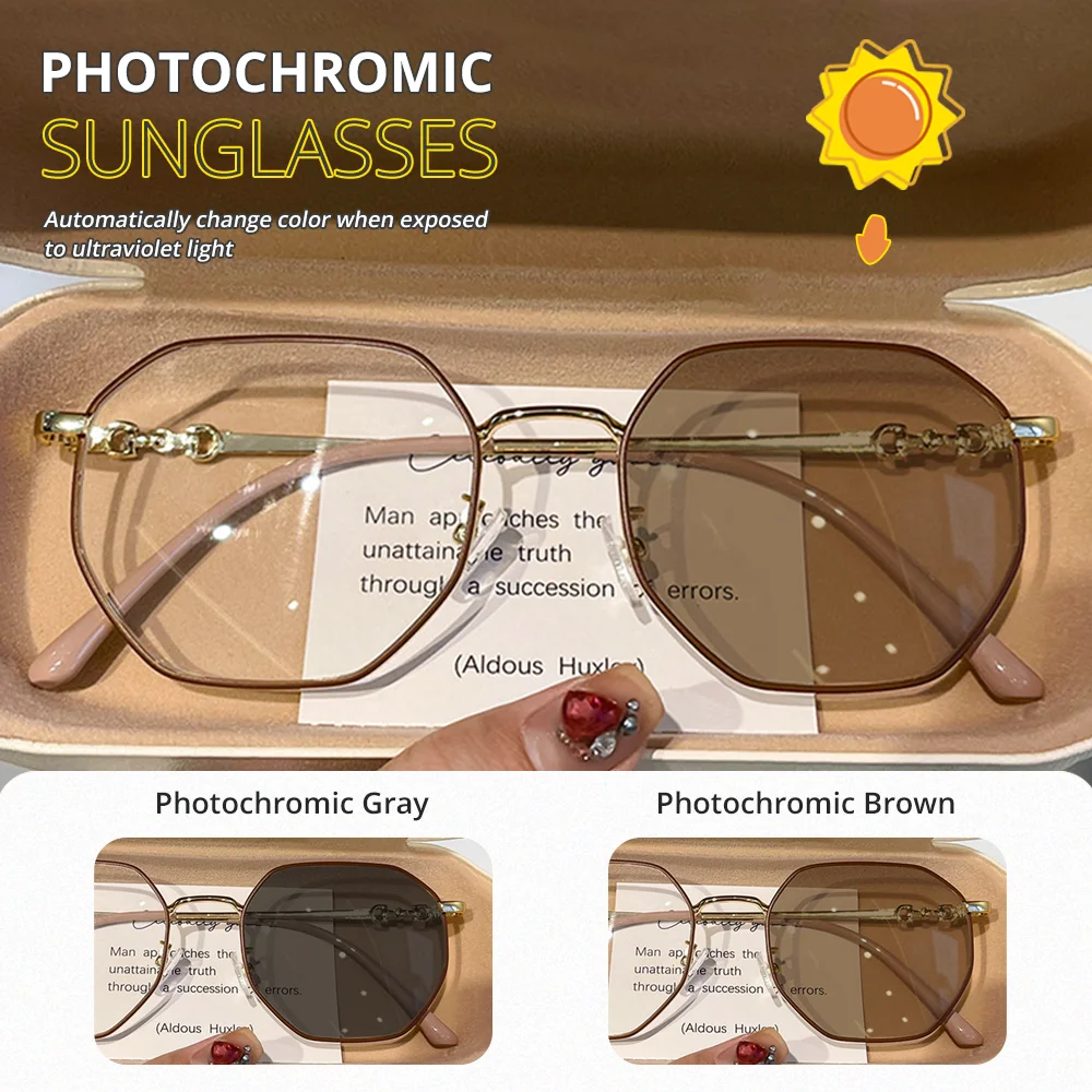 Фотохромные солнцезащитные очки для близорукости женские коричневые серые UV400