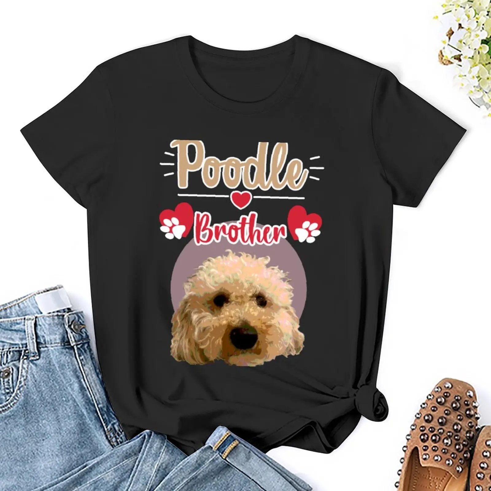 Футболка с изображением пуделя брата летние топы одежда в стиле хиппи женские