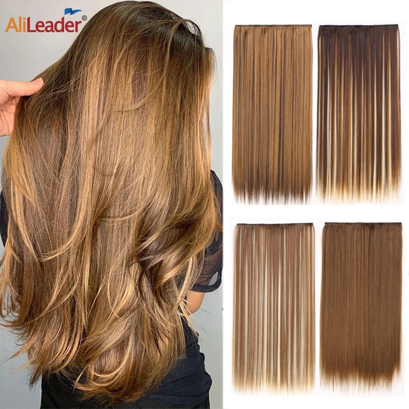 

45"60Cm 5Clips In Hair Extensions Synthetic Clips In Hair Extensions Long Straight Hairstyle Heat Resistant Fake Hairpieces