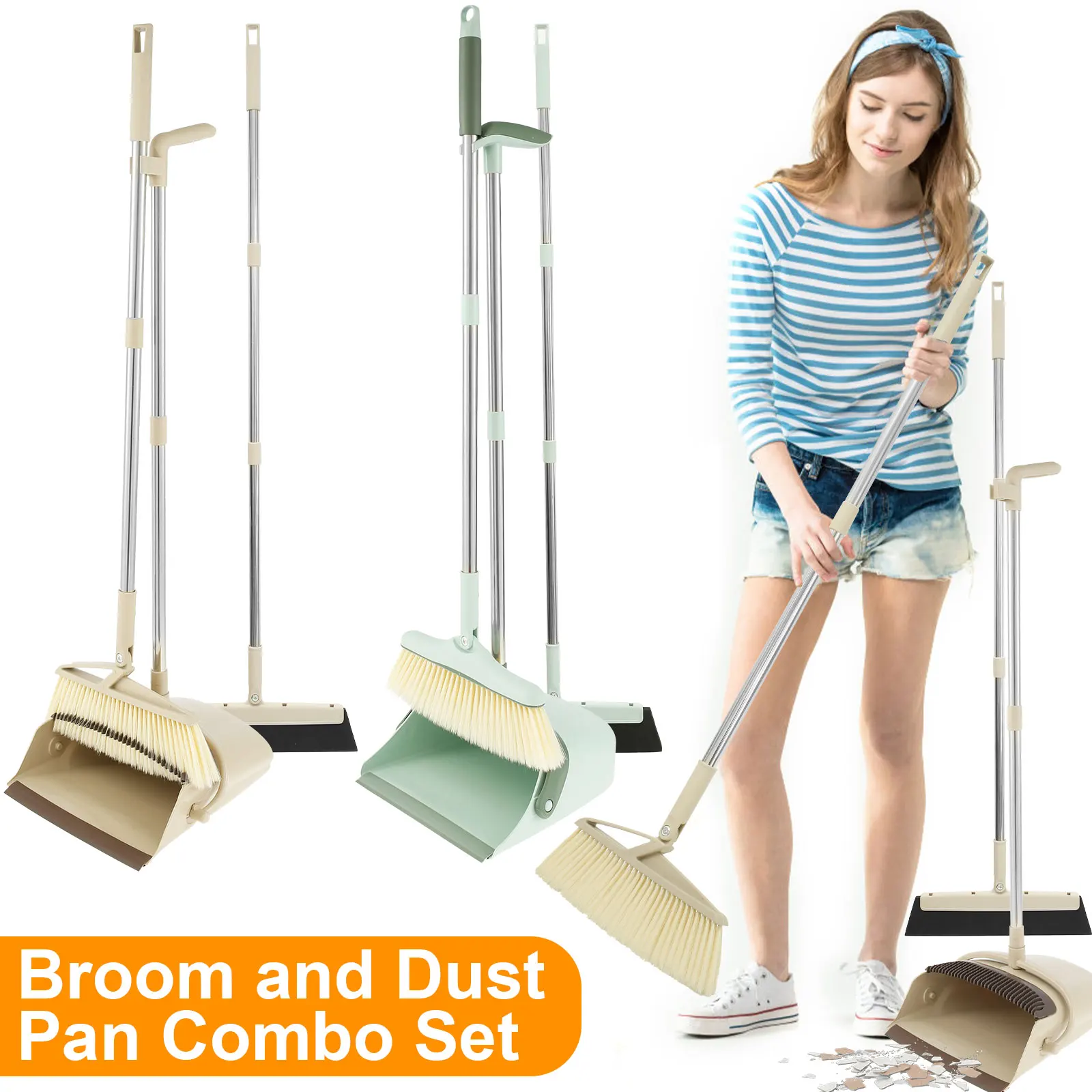 

Набор скребок для веника с длинной ручкой, совок и веник с гребнем и зубцами