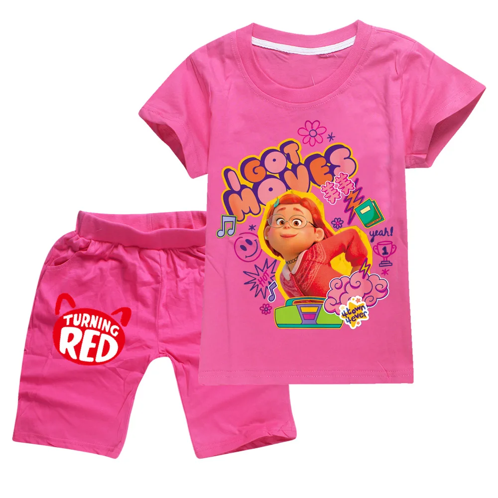 

Turning Red Clothes Kids Red Panda Mei T-shirt & Shorts 2pcs Set Girls Short Sleeve Clothing Sets Toddler Boys Summer Sportsuits