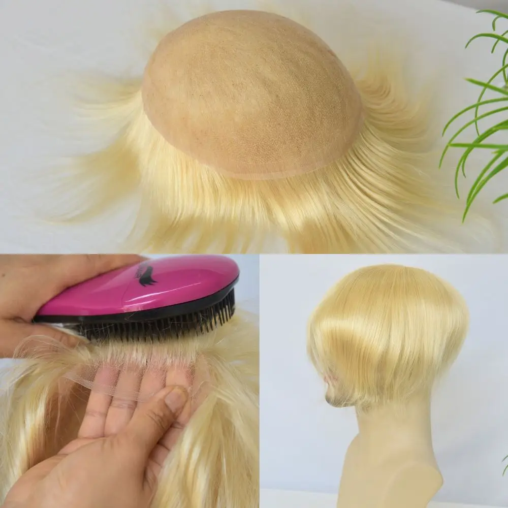 Pwigs Мужской парик Полный французский кружевной европейский человеческий волос