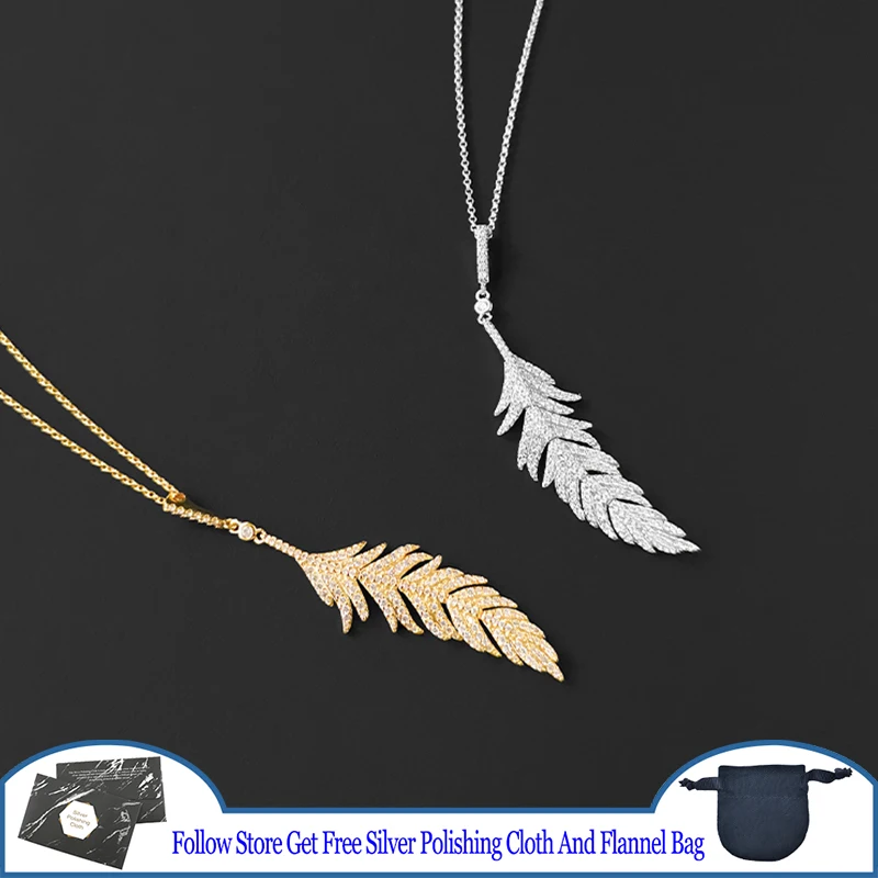 

Feather Adjustable Pendant Collar Chain Golden Leaves S925 Sterling Silver Necklace Luxury Fairy Temperament Women Feast Jewelry
