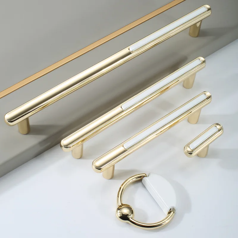 

Golden Wardrobe Door Handle White Light Luxury Cabinet Door Handle Cabinet Drawer Handle Pull Ring Ring Single Hole