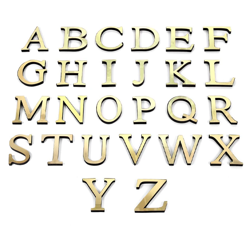 

26 Letters DIY 3D Acrylic Mirror Surface Wall Sticker 3D Gold Alphabet Poster Bedroom Wedding Party Decoration DIY Art Mural