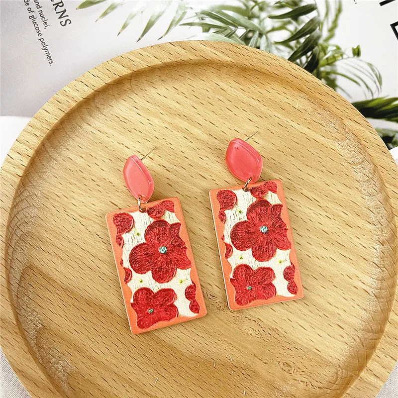 

Square perforated Pendant Earrings Simple candy Color Vintage Floral Earrings New Pattern Acrylic Earrings New contrasting color