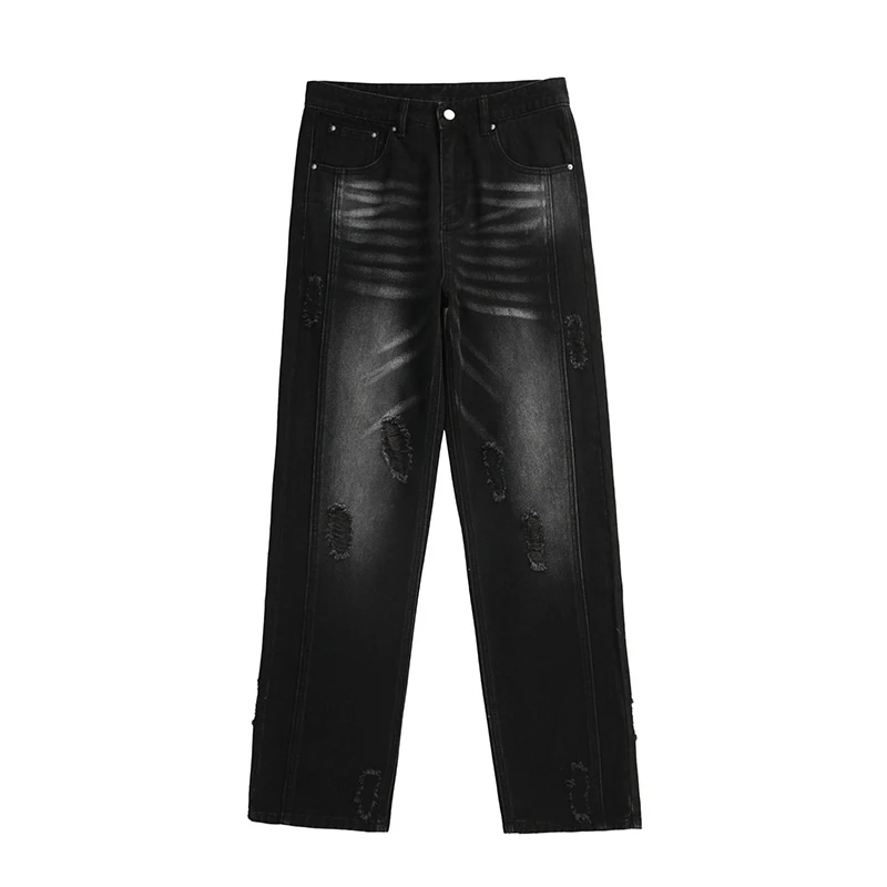 Men's American High Street Design Sense Ripped Jeans Trend Retro Loose Old Straight Trousers Ins Hot Selling Street Men Clothing