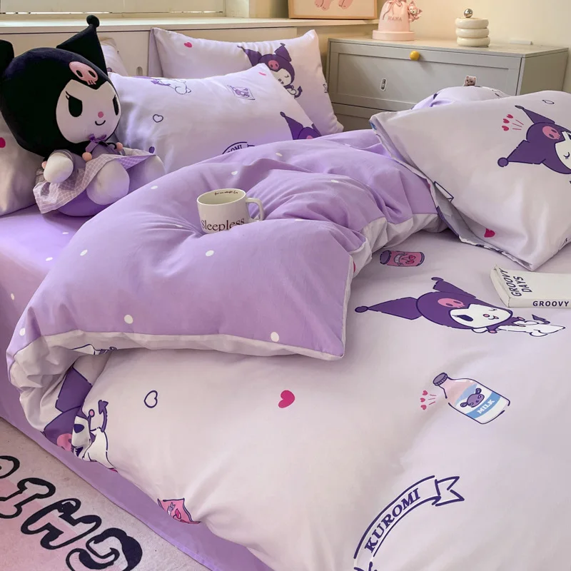 Sanrio Cartoon Duvet Cover Kids Kuromi Bedding Set Student Dormitory Cute For Bedroom Decoration Single Double