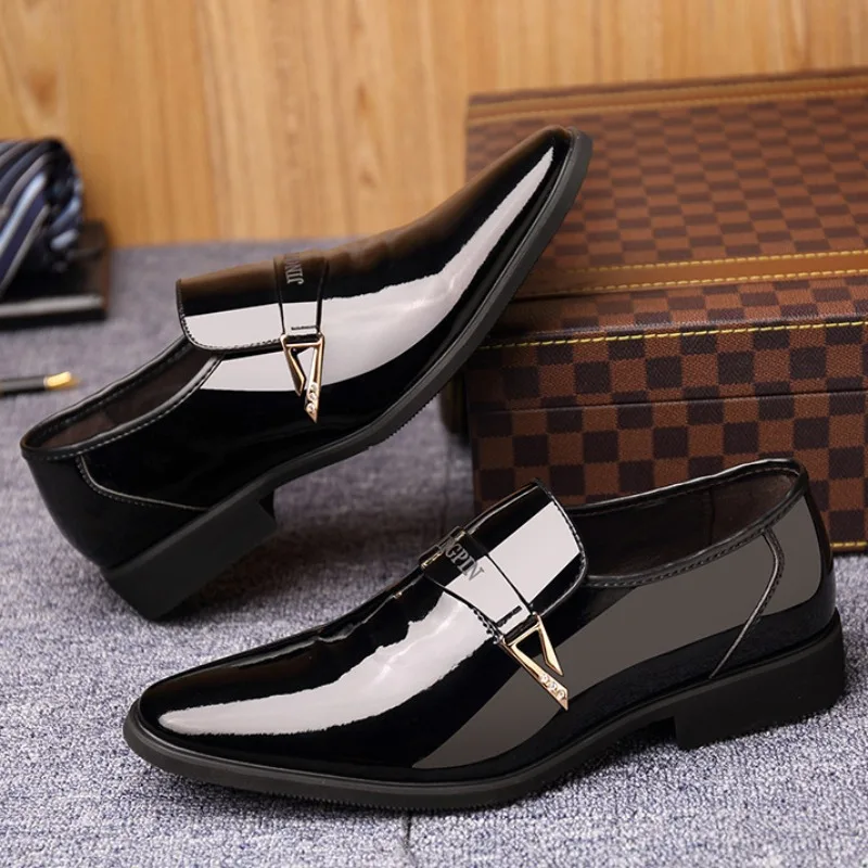 

Formal Business Leather Shoes Men Pointed Wedding Shoe British Patent Leather Men's Shoes Chaussure Homme De Luxe Italienne