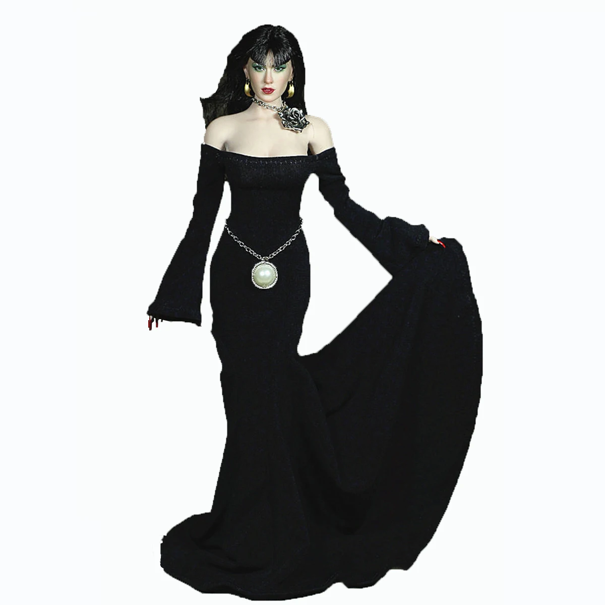 

1/6 Female Black Evening Dress Clothes Accessories Fit 12" TBLeague Big Bust Body Action Finger Body