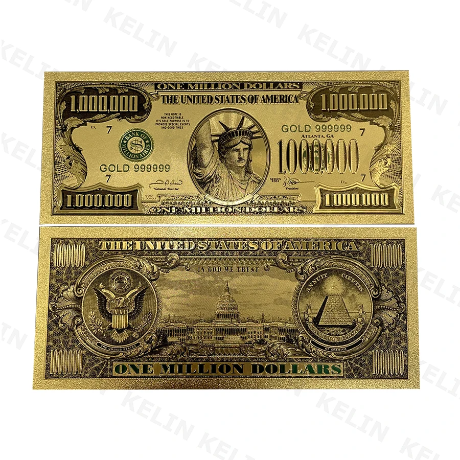 

American Bill Dollar Gold Banknote One Million Fake Money 24k Gold Note for Collection Statue of Liberty Souvenir Ticket Cards