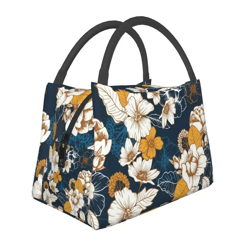 

Бесшовная изолированная сумка для обеда с изображением морских и золотых пионов и цветков, для работы, офиса, портативная Термосумка, женская коробка для еды