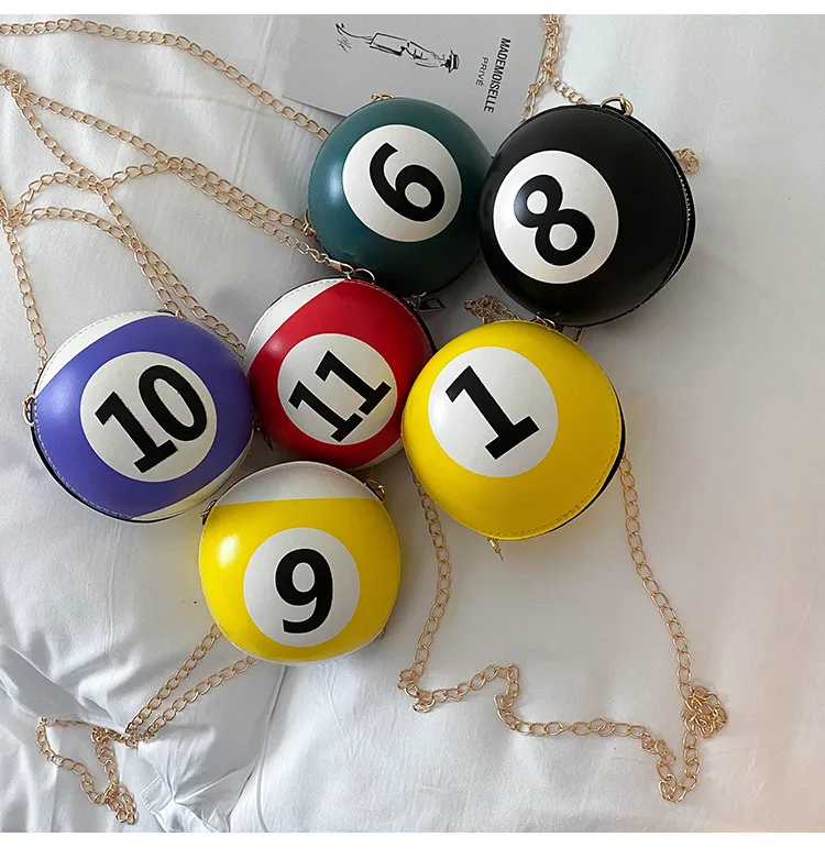 

MINI bag purse women bag PU Circular Billiards Chains Fashion Zipper Shoulder Bags