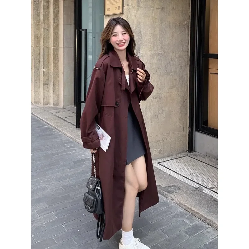 Женское длинное красное пальто SuperAen повседневное в Корейском стиле осень 2024