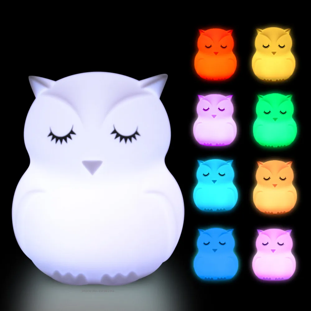

Medium Owl Silicone Light Touch Sensor 9 Color Dimmable Rechargeable Silicone Animal Light Patting Colorful Color Changing Light