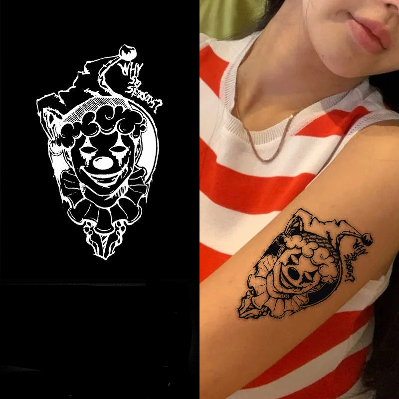 2022 New Dark Circus Clown Art Waterproof Juice Tattoo Stickers for Woman Man Body Temporary Tattoo Arm Fake Tattoo