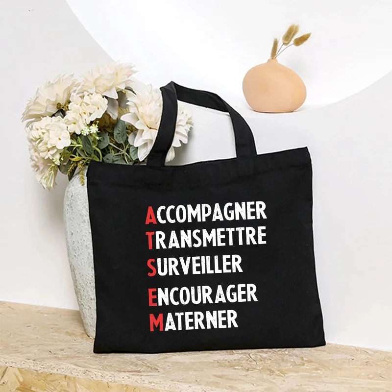 Фото Холщовая сумка-тоут с принтом French Merci Atsem, многоразовая сумка для покупок через плечо в качестве благодарственного подарка для специалистов по уходу за детьми №4