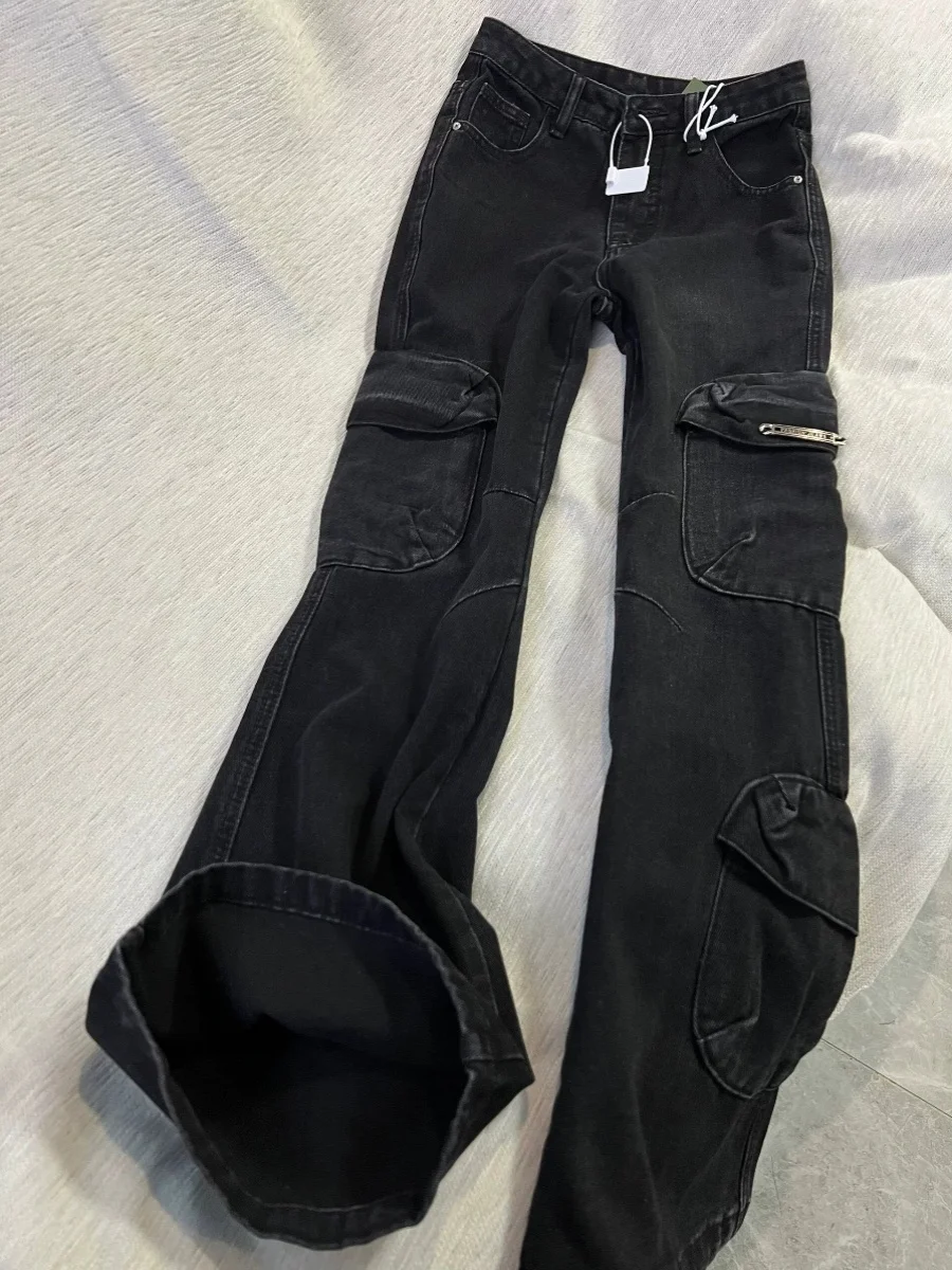 Темперамент больших размеров Джу! Черные прямые джинсы женские весенне-осенние с