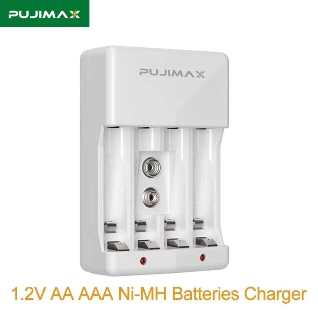 

PUJIMAX 4 Slots 1.2V Battery Charger 9V Rechargeable Batteries for AA AAA Ni-MH Lithium Batteries for Flashlight Remote Control