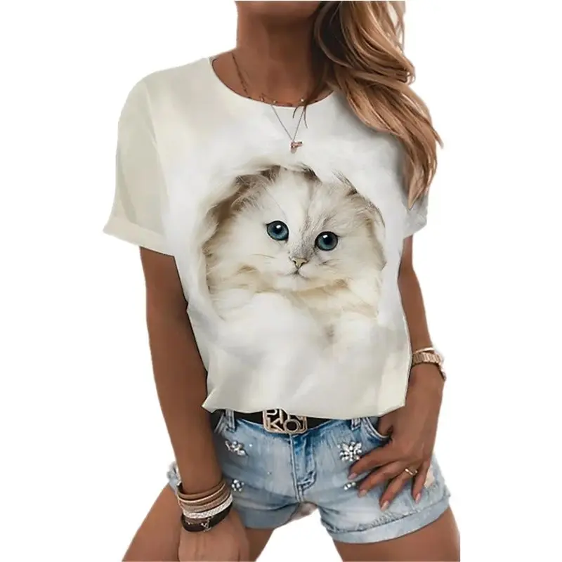 

2022 Kawaii Vintage Women Tops Plus Size Cat Print T-shirts Women Crop Top Tees Korean Style T-shirt Tops Tees