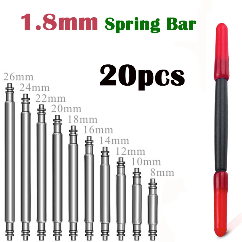 1.8mm 20pcs Stainles Steel Watch Band Spring Bar with Tool Strap Link Pins Repair Tools 8-18 19 20 21 22 23 24 26 Mm Metal - купить по
