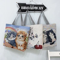 women handbag new 2022 large capacity jacquard bag cartoon cat pattern embroidered shoulder canvas bag drop shipping