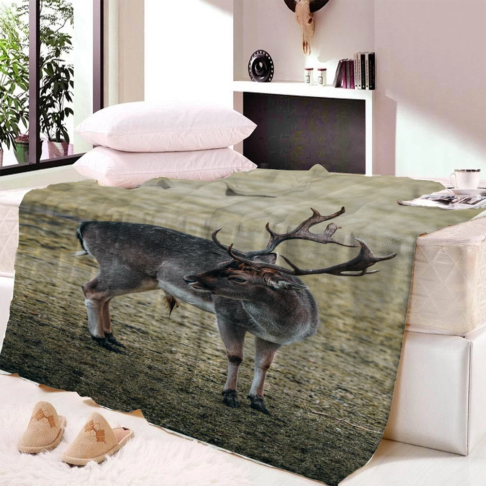

Флисовое одеяло с рисунком оленя, для кровати, дивана, кушетки, зимнее одеяло большого размера, супермягкое легкое теплое покрывало