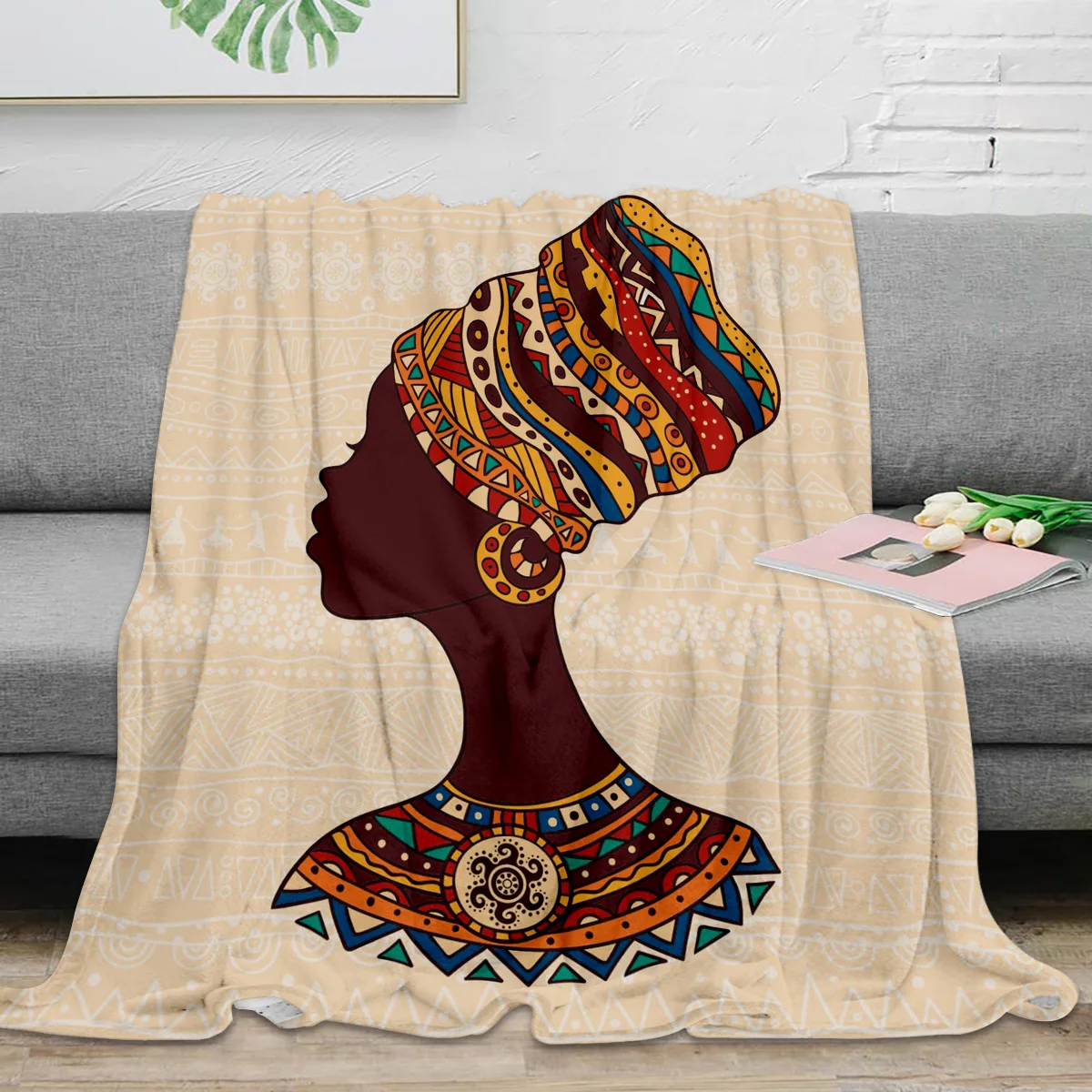 

Ethnic African Woman Flannel Blanket Travel Picnic Blanket Portable Soft Bedspread Blankets for Beds