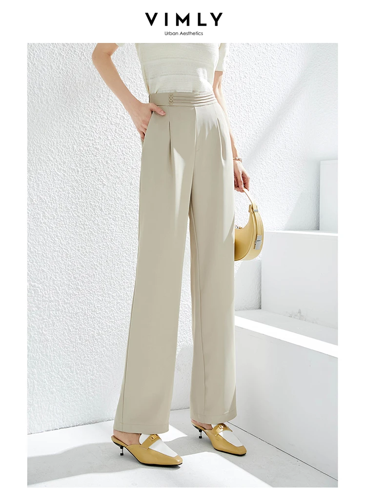 Vimly Wide Leg Suit Pants for Women 2023 Summer Fashion Solid Female Trousers High Waist Loose Straight Leg Mop Baggy Pants