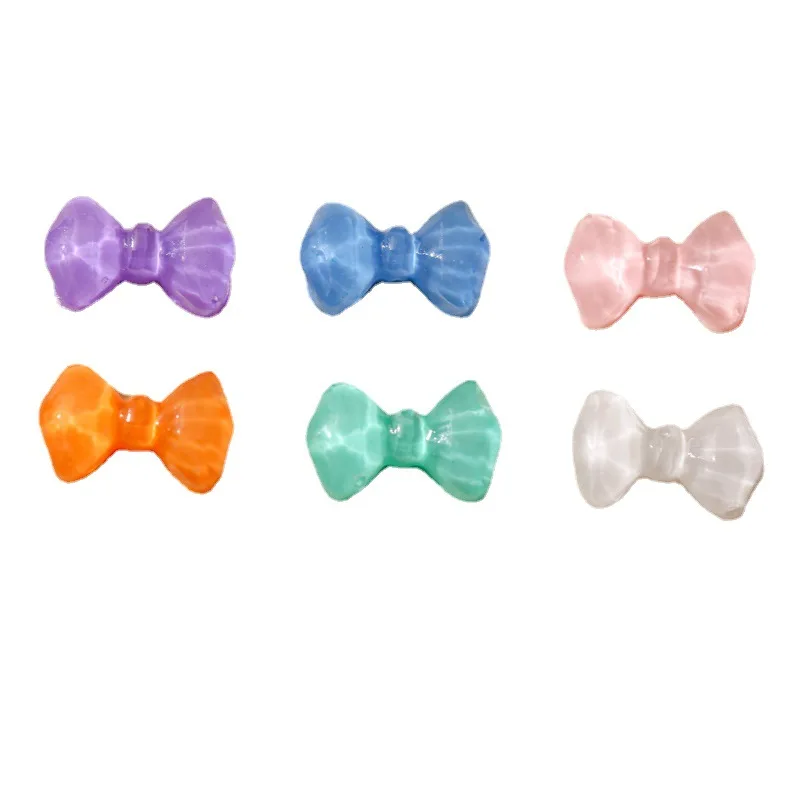 50PCS Candy Color Jelly Bow Nail Charms Resin Bowknot Cute 3D Colorful Transparent Summer Nail Art Decoration Parts Accessories images - 6