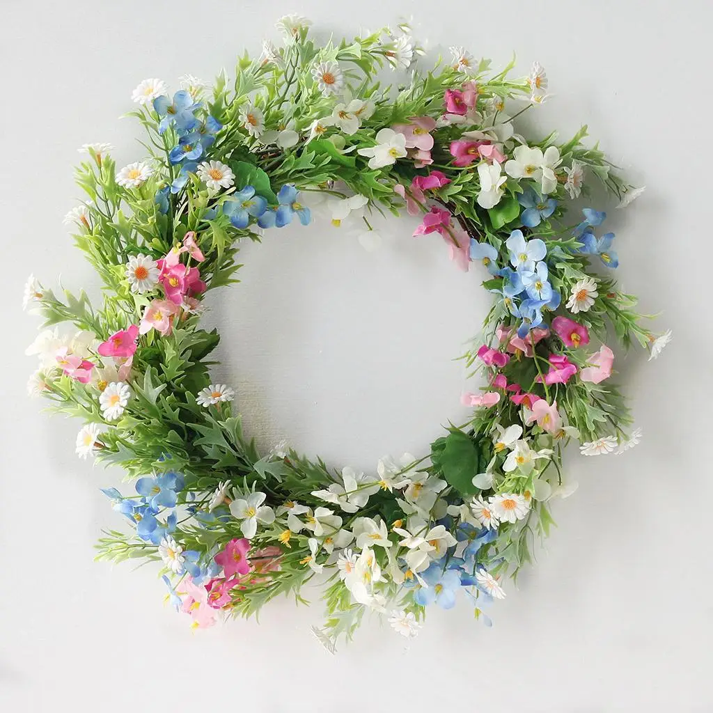 

15in Artificial Primrose Wreath Garland for Indoor Front Door Decorations