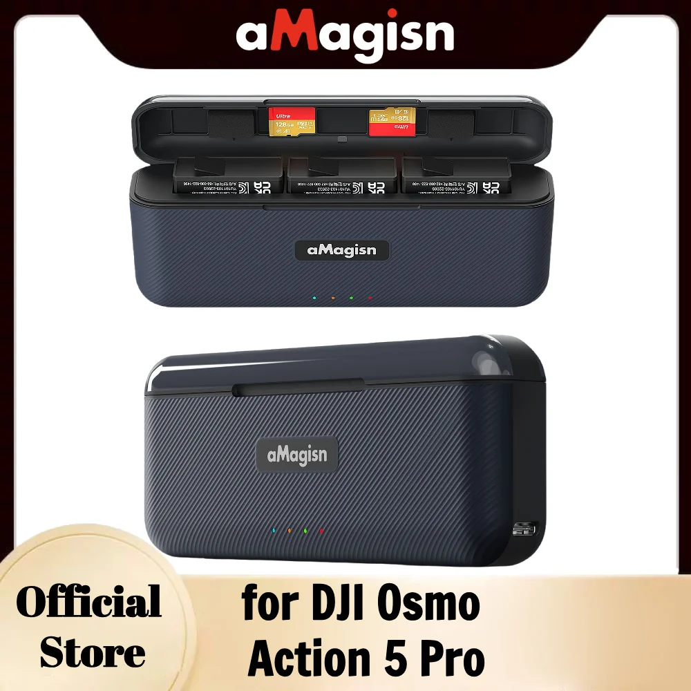 Чехол для аккумулятора aMagisn с быстрой зарядкой DJI OSMO Action 5 Pro 3-канальный быстрая