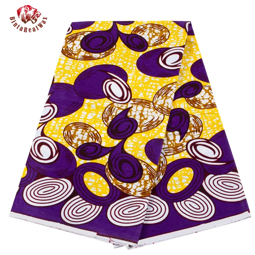

BintaRealWax African Cotton Fabric Women Party Dress Sewing Material Leaves Pattern 6 Yards/lot Cloth PL475