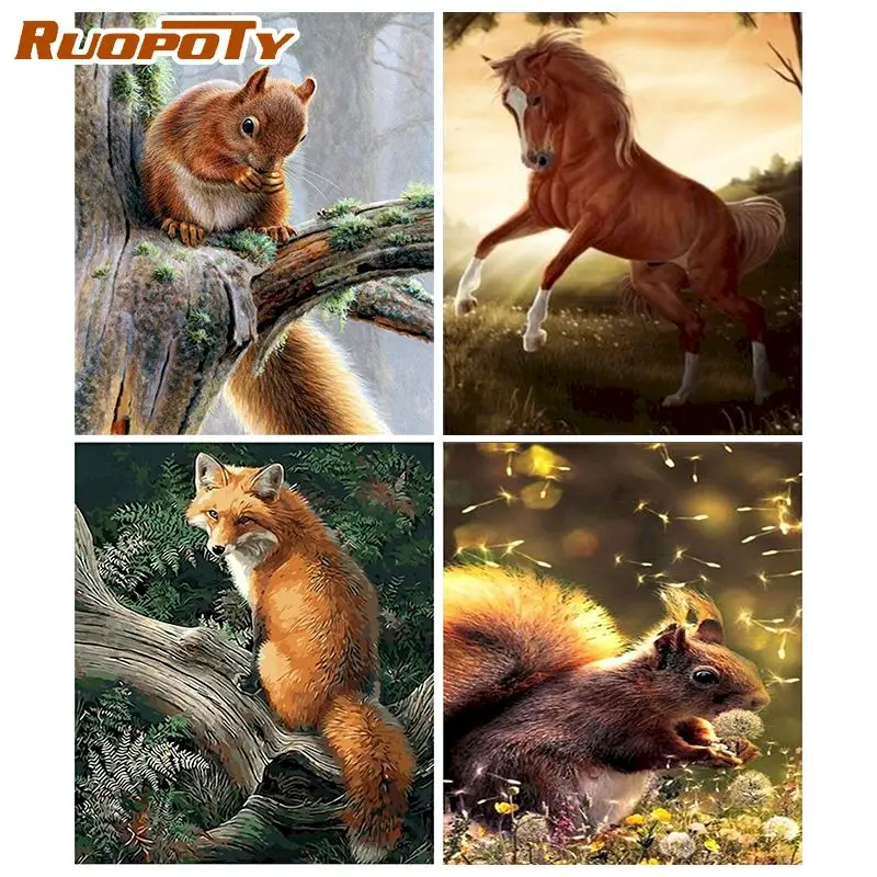 

RUOPOTY Full Square Diamond Painting Animal Diamond Mosaic Squirrel Picture Rhinestone New Arrival Handmade Hobby
