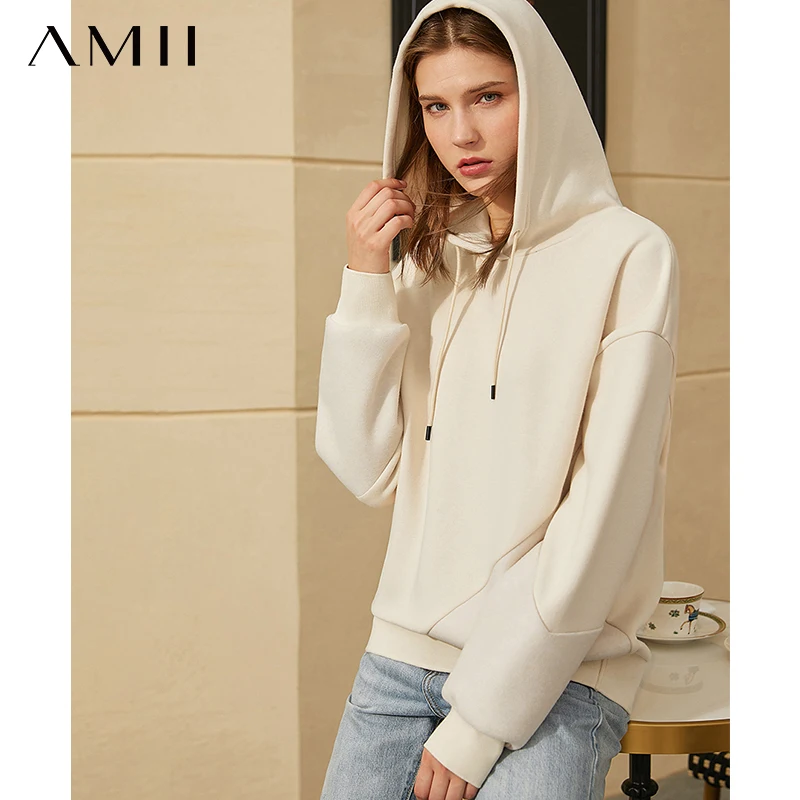 

Amii Minimalism Autumn Winter Basic Hoodies For Women Fashion Hooded Solid Loose Female Pullover Sweatshirt Women 12040729