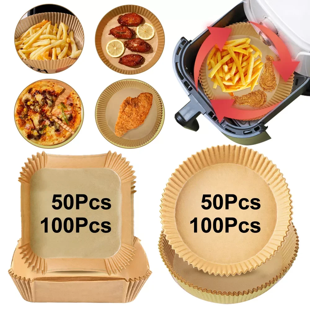 

Disposable Air Fryer Parchment Paper Liner Oil-proof Water-proof Paper Tray Non-Stick Baking Mat for Oven Air Fryer Accessories
